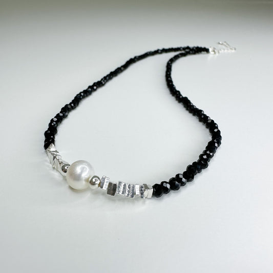 Crystal Silver Slice Pearl Necklace